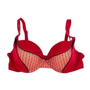 Jezebel Zip It Up Balconette Push Up Bra Red Black Size 36C